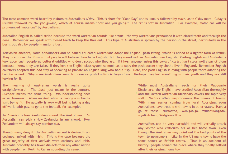 Strine language is an aspect of Australian Culture