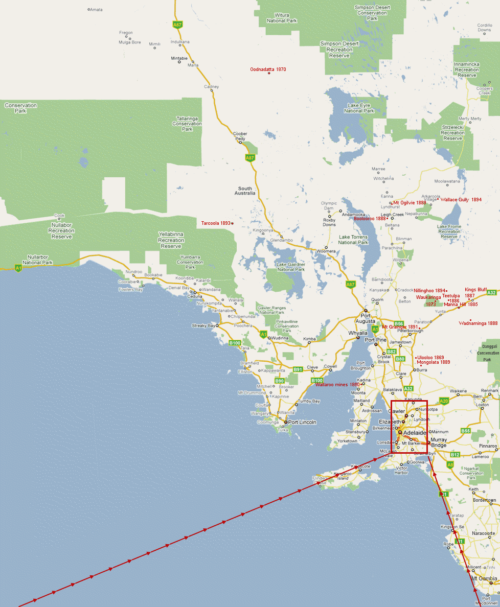 Gold mine map of gold rush in South Australia.