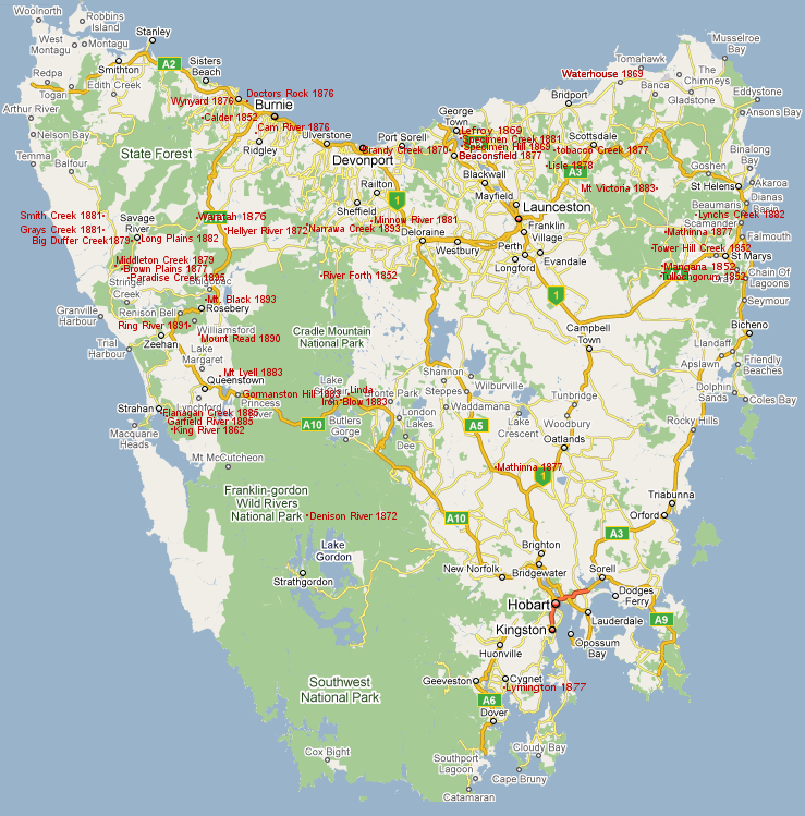Gold Mine Map of Tasmania Gold Rush Tasmania